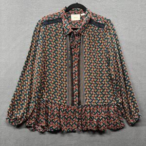 Maeve Anthropologie Janie Peasant Top Button Down V Neck Long Sleeve Womens 14